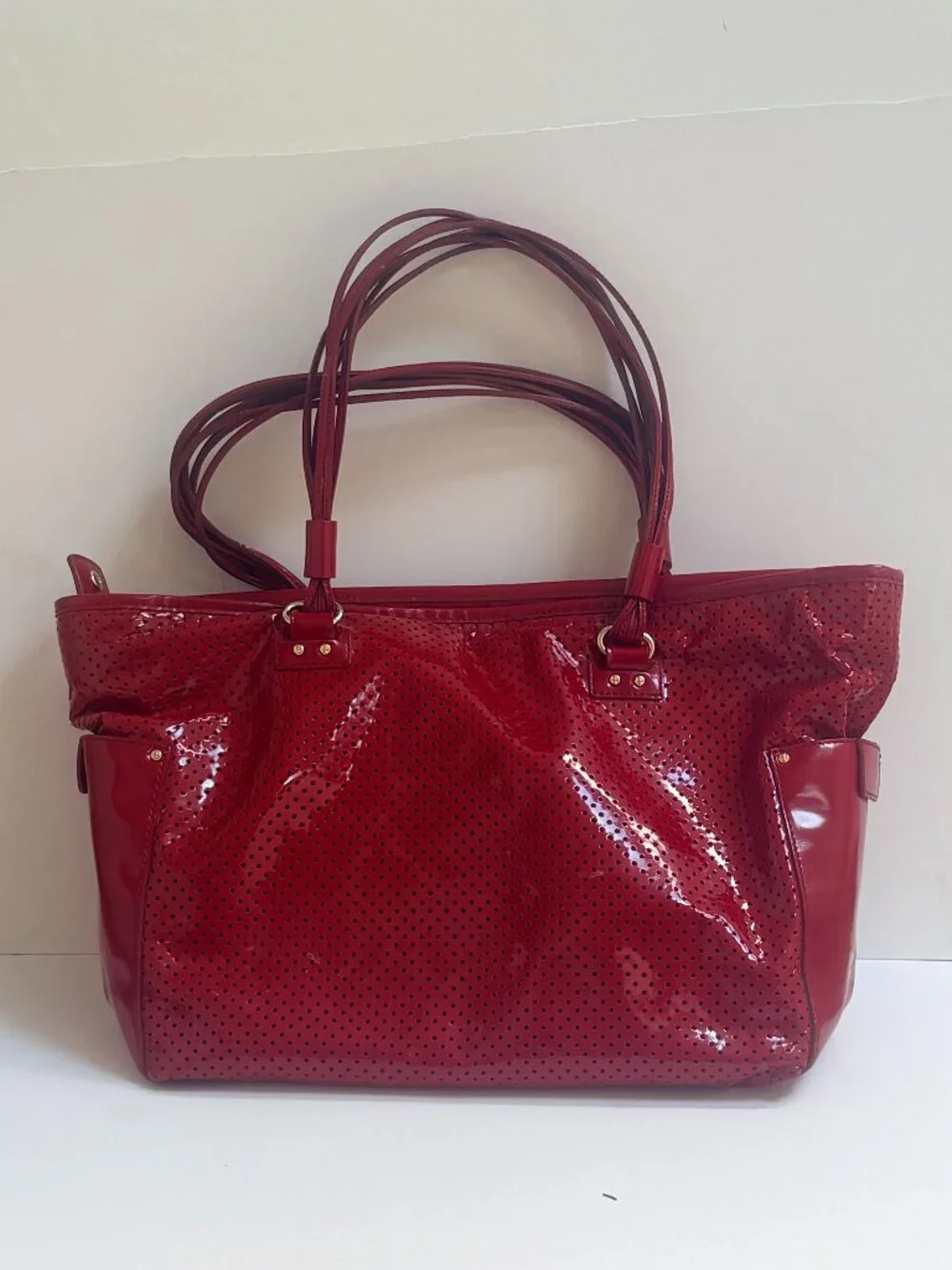 Kate Spade Patent Leather Red Shoulder Bag. 17L x 9H x 6W (inches)